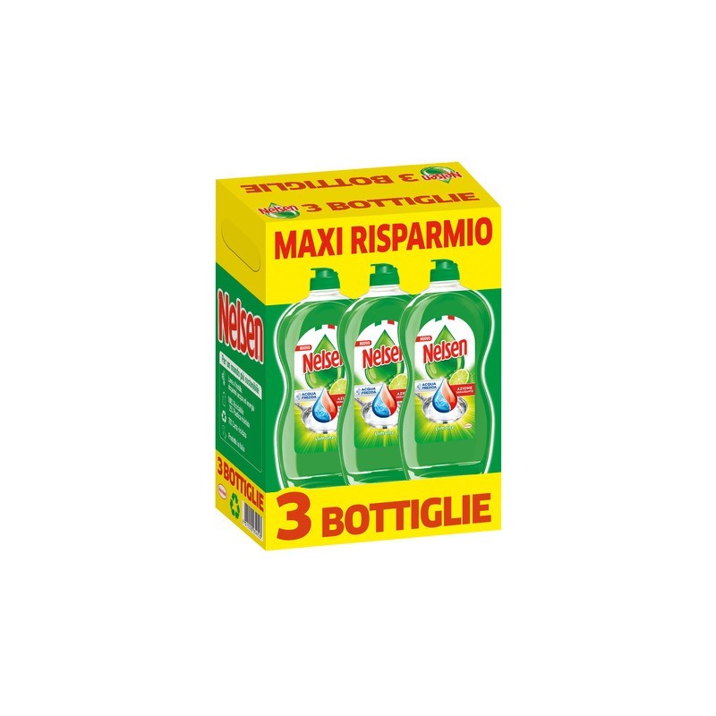 Detersivo liquido per piatti sgrassante Nelsen - profumo di limone 850 ml - conf. 3 pezzi in OMAGGIO al Kit K00133