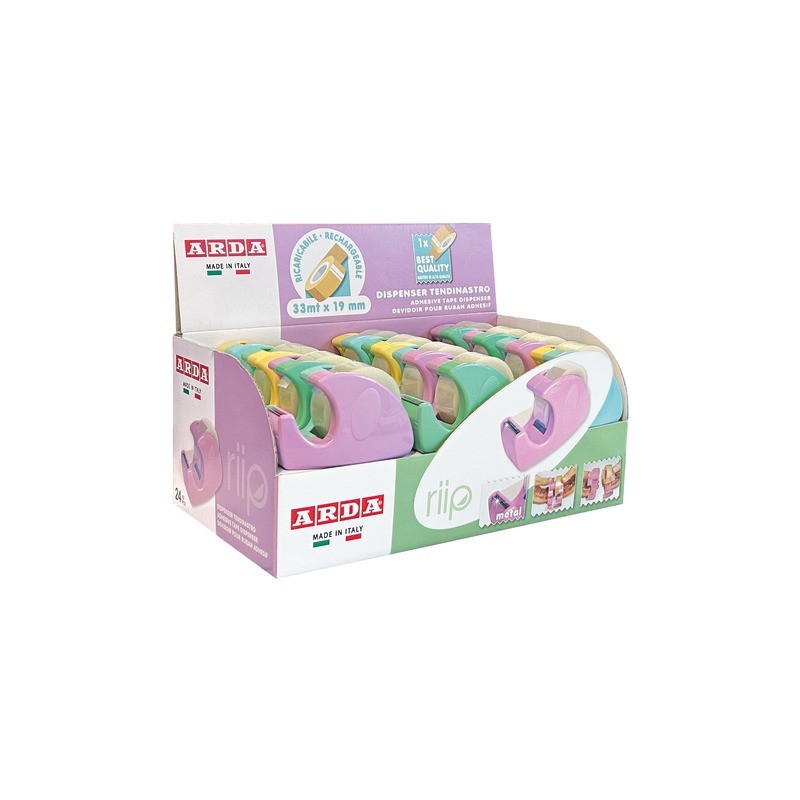 Espositore 24 dispenser tendinastro Arda Riip Pastel Bicolor 2.0 colori assortiti C1347P2