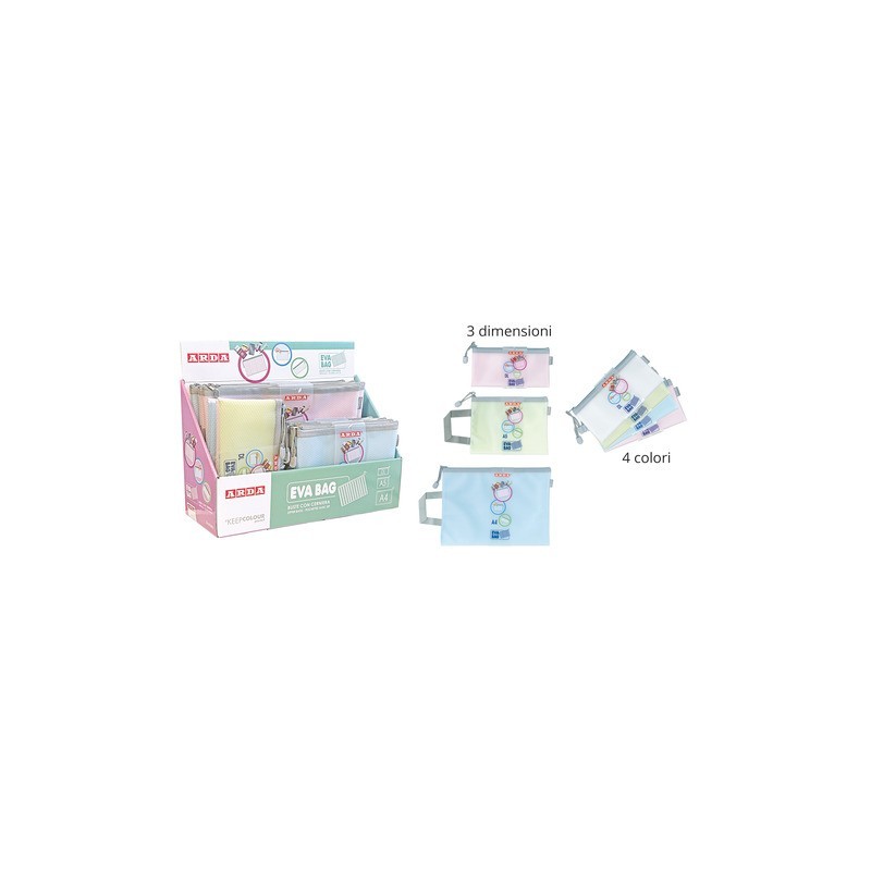 Espositore 36 bustine in EVA con Zip Arda KeepColour Pastel colori assortiti 0264EXP