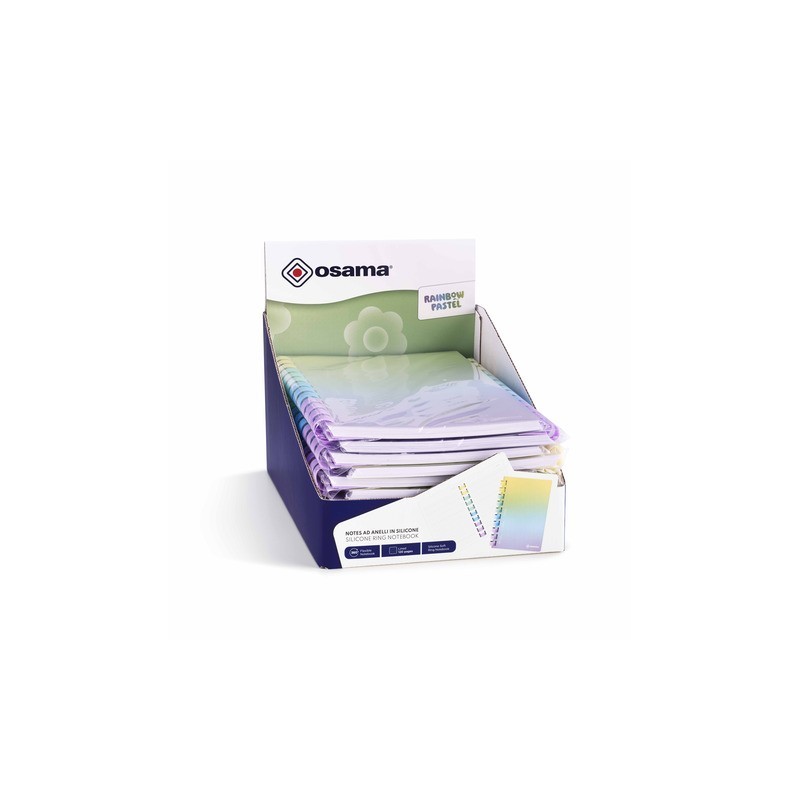 Espositore 12 blocchi note spiralati Osama Rainbow Pastel 120 ff 80 g/m² formato B5 - OW 84045252
