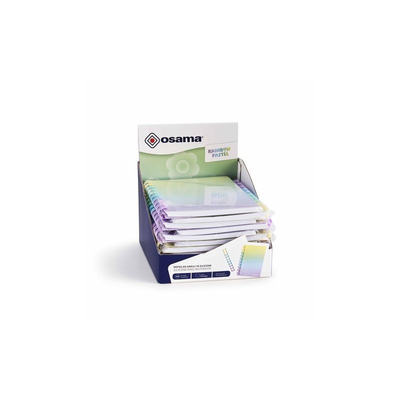 Espositore 12 blocchi note spiralati Osama Rainbow Pastel 120 ff 80 g/m² formato A5 - OW 84045221