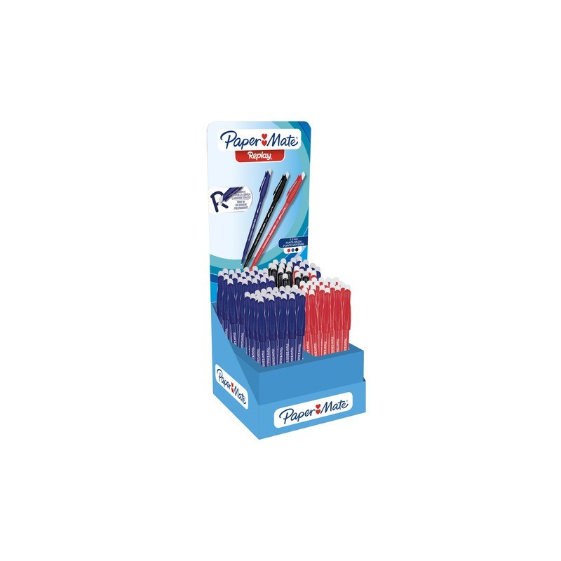 Espositore 84 penne cancellabili Paper Mate Replay colori nero/blu/rosso - 2209155