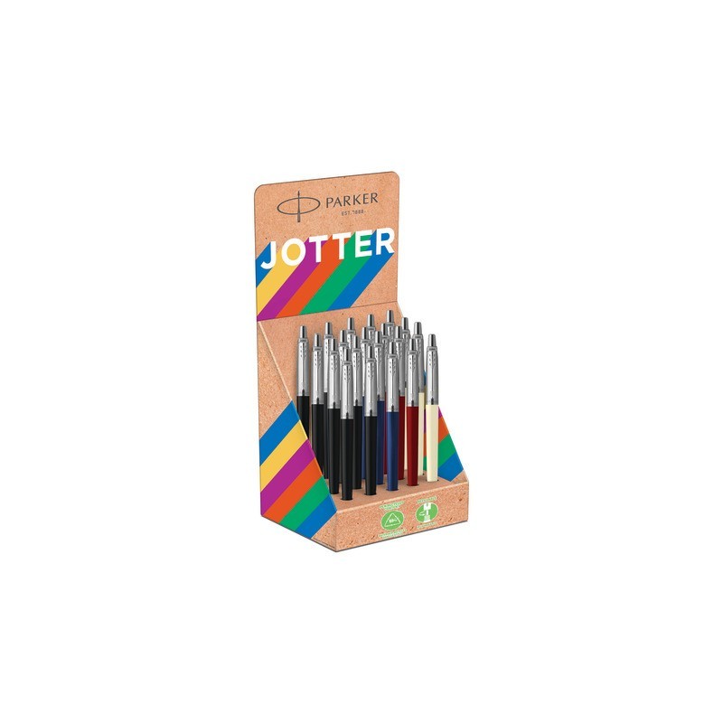 Espositore 20 penne a sfera Parker Jotter Originals - colori fusto nero/rosso/bianco/blu - 2190110