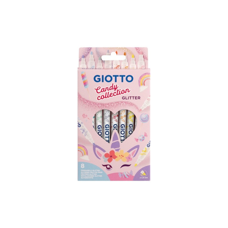 Espositore 80 pennarelli Giotto Glitter Candy Collection composto da 10 conf. da 8 colori Candy assortiti - F428500