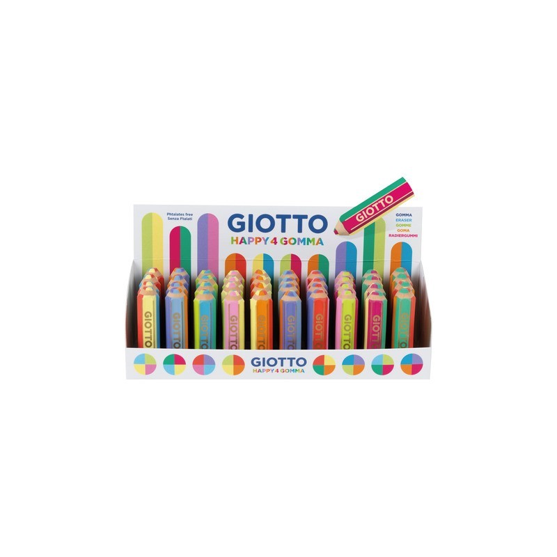 Espositore 40 gomme Giotto Happy Gomma 4 tonalità di colore F234900