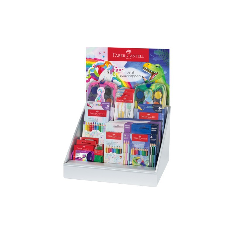 Espositore 18 articoli disegno e scrittura Faber-Castell unicorno e dinosauri - 202159