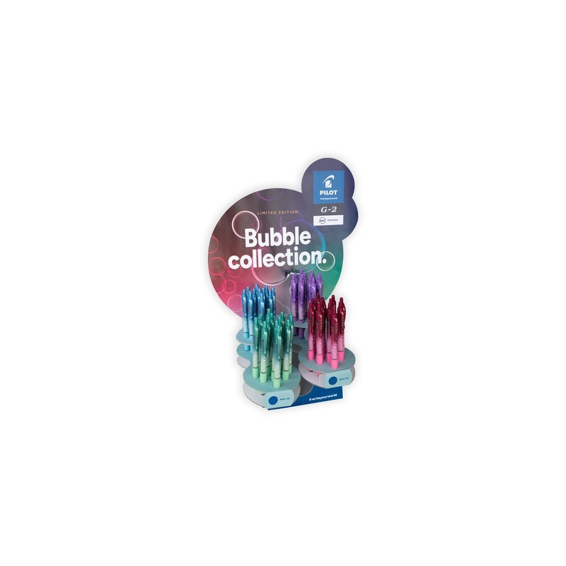 Espositore 48 penne roller Pilot G-2 Bubble limited editon punta 0,7 mm - colori fusto assortiti inchiostro blu -