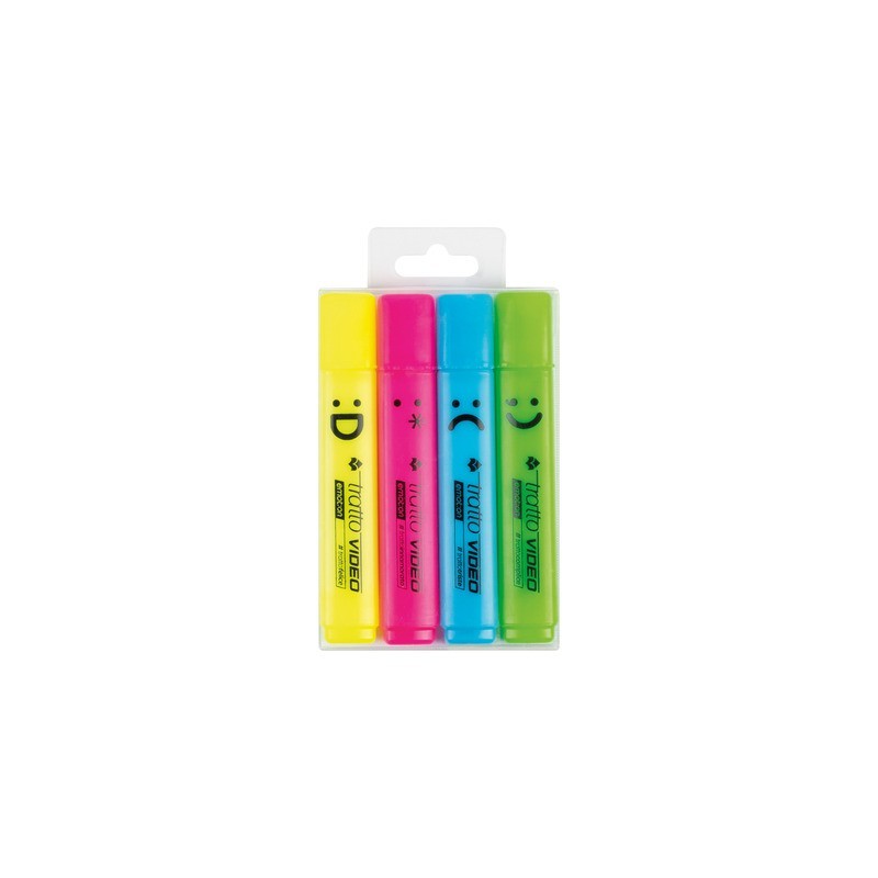 Evidenziatori Tratto Video Emotion conf. 4 pezzi in astuccio appendibile colori assortiti - F83870100