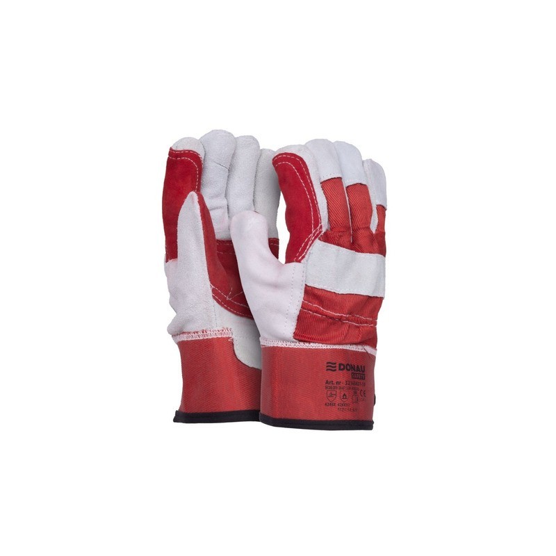 Guanti da lavoro in pelle crosta bovina grigio-rosso Donau Safety conf. 12 pz Tg. 10,5/XL - 32165431-10