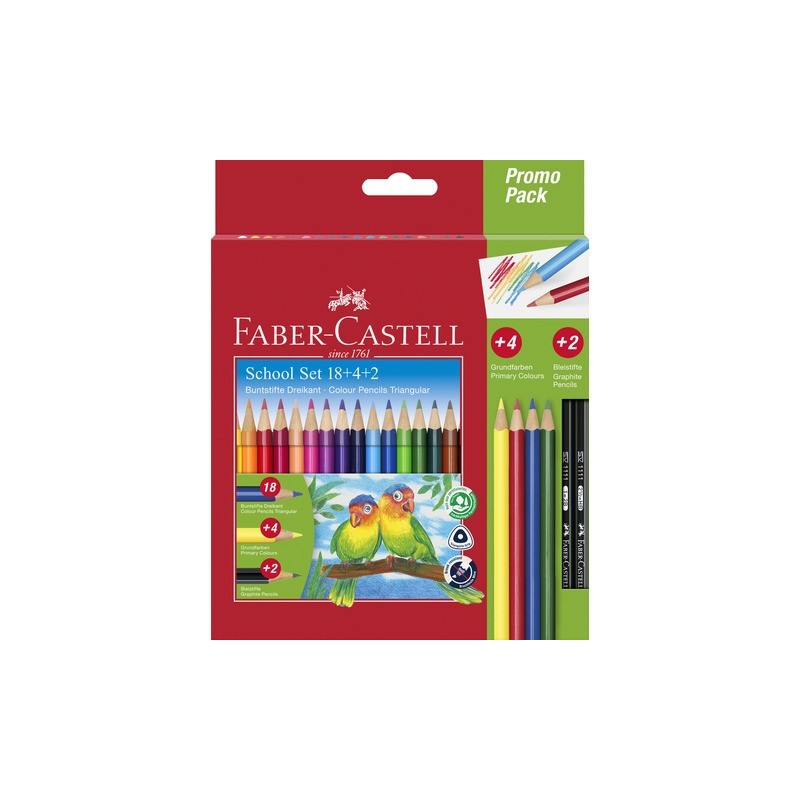 Promo Pack Faber-Castell 18 matite colorate triangolari + 4 matite colorate + 2 matite grafite - 201597