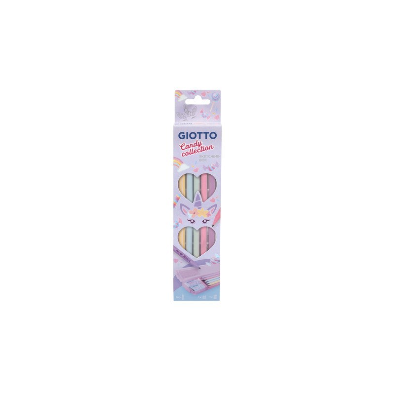 Matite in grafite di carta pressata Giotto Sketching conf. 10 pezzi + 1 temperamatite e 1 gomma Candy Collection