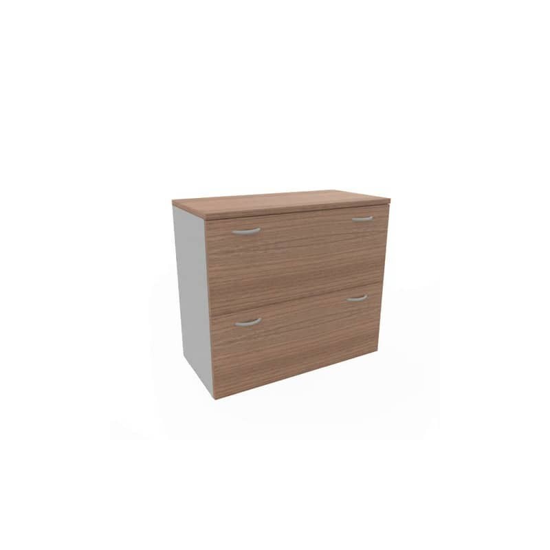 Armadio basso noce canaletto con scocca trama antracite 90x45xH.81,5  cm con due classificatori estraibili Practika