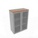 Armadio medio ante vetro telaio MDF, top noce canaletto scocca trama antracite 90x45xH.123,2 cm - ECEM90T-NO-TA-V3
