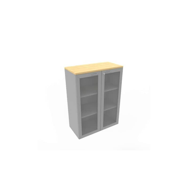 Armadio medio ante vetro telaio MDF, top faggio scocca trama antracite 90x45xH.123,2 cm - ECEM90T-FA-TA-V3