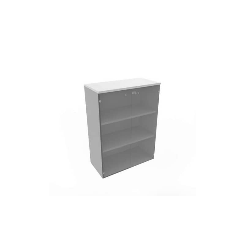 Armadio medio con ante vetro fumè, top grigio scocca trama antracite 90x45xH.123,2 cm - ECEM90V-GR-TA-GE