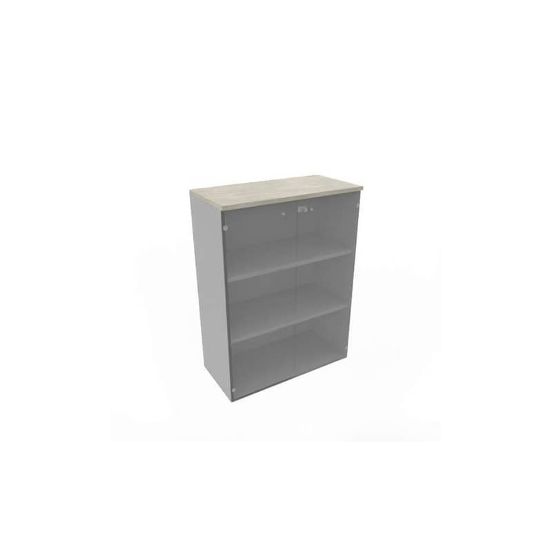 Armadio medio con ante vetro fumè, top cemento scocca trama antracite 90x45xH.123,2 cm - ECEM90V-CL-TA-GE
