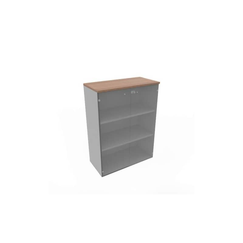 Armadio medio con ante vetro fumè, top noce canaletto scocca trama antracite 90x45xH.123,2 cm - ECEM90V-NO-TA-GE
