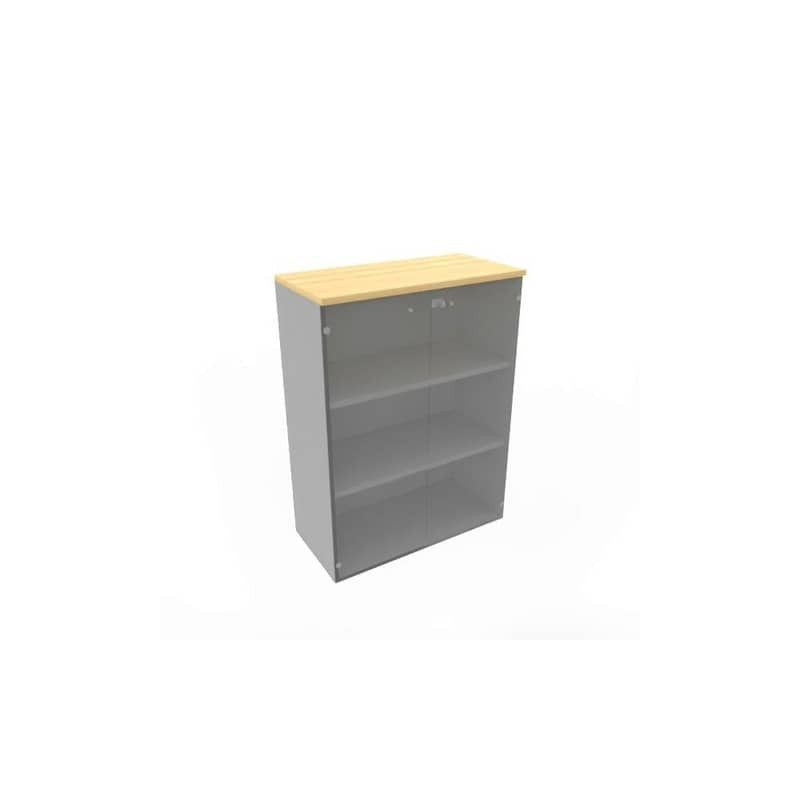 Armadio medio con ante vetro fumè, top faggio scocca trama antracite 90x45xH.123,2 cm - ECEM90V-FA-TA-GE