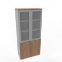 Armadio alto ante basse noce canaletto e alte in vetro telaio MDF scocca trama antracite 90x45xH.200 cm
