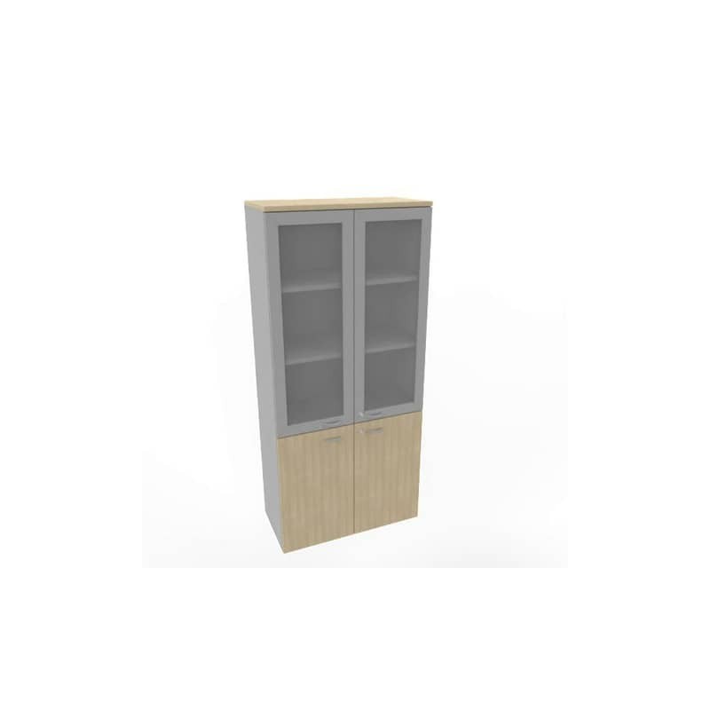 Armadio alto con ante basse rovere e alte in vetro telaio MDF scocca trama antracite 90x45xH.200 cm