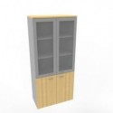 Armadio alto con ante basse faggio e alte in vetro telaio MDF scocca trama antracite 90x45xH.200 cm