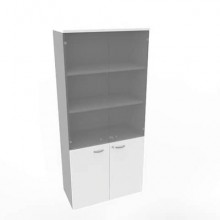 Armadio alto con ante basse bianche e alte in vetro scocca trama antracite 90x45xH.200 cm - ECE490V-BA-TA-GE