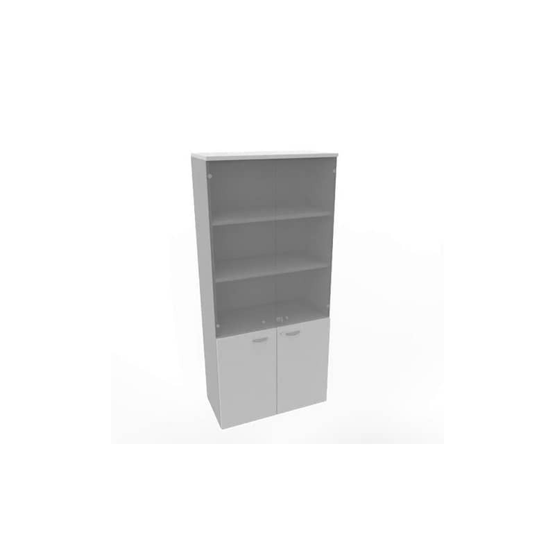 Armadio alto con ante basse grigio e alte in vetro scocca trama antracite 90x45xH.200 cm - ECE490V-GR-TA-GE