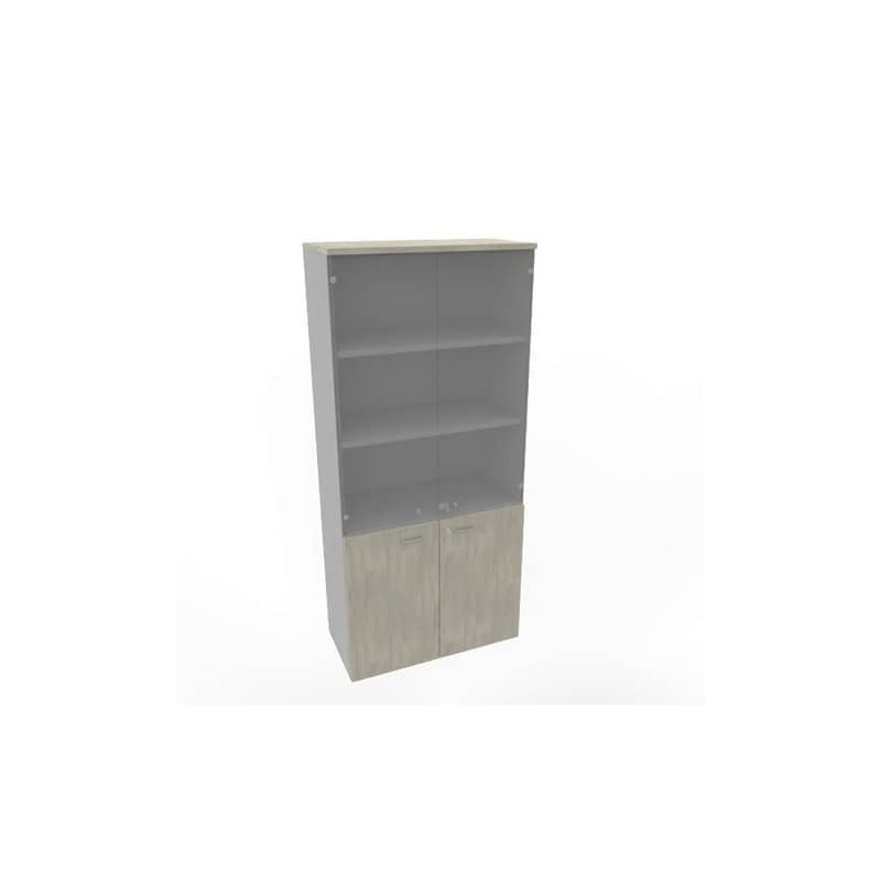 Armadio alto con ante basse cemento e alte in vetro scocca trama antracite 90x45xH.200 cm - ECE490V-CL-TA-GE