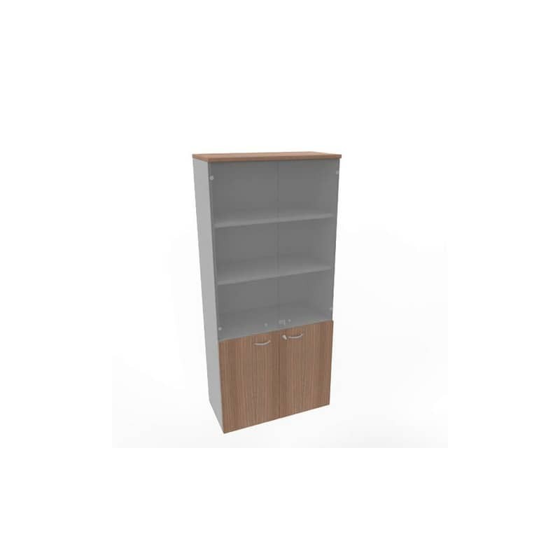 Armadio alto ante basse noce canaletto e alte in vetro scocca trama antracite 90x45xH.200 cm - ECE490V-NO-TA-GE