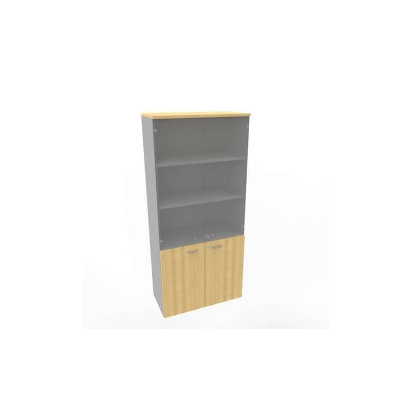 Armadio alto con ante basse faggio e alte in vetro scocca trama antracite 90x45xH.200 cm - ECE490V-FA-TA-GE