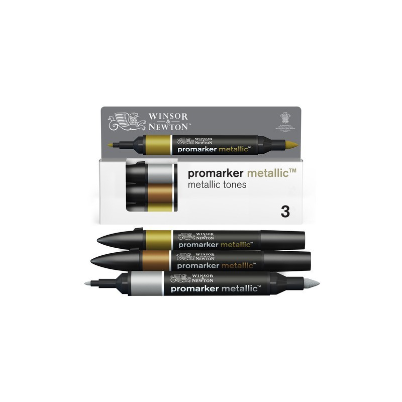 Pennarelli Winsor&Newton Promarker doppia punta fine-larga - conf. 3 pz colori metallici - 0290186