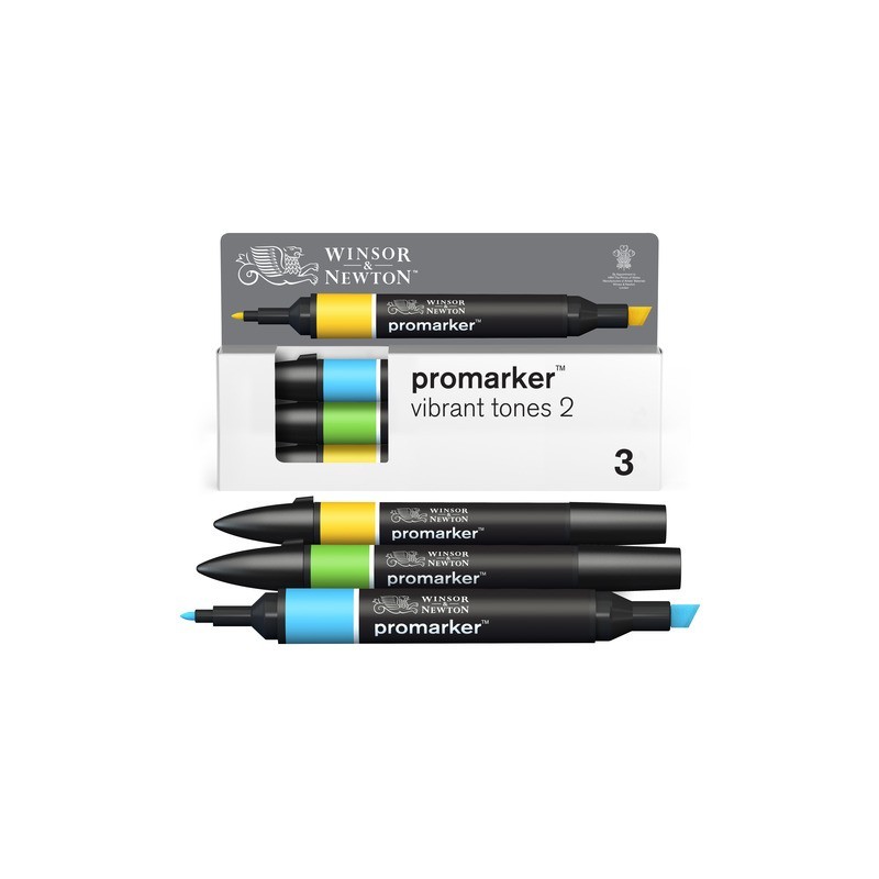 Pennarelli Winsor&Newton Promarker doppia punta fine-larga - conf. 3 toni vibranti giallo, azzurro, verde 0290194