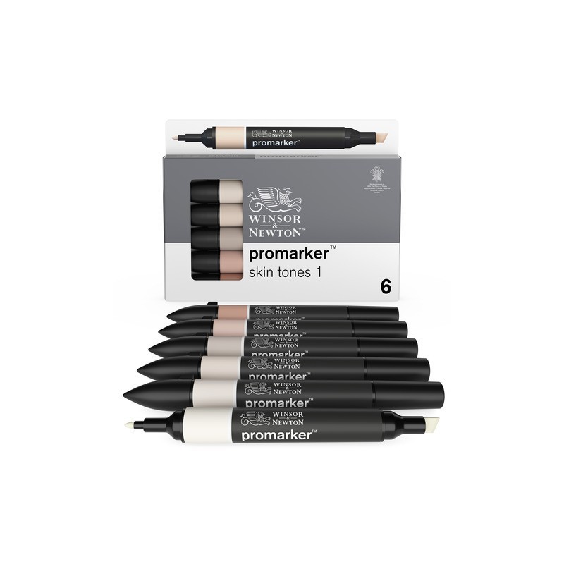 Pennarelli Winsor&Newton Promarker doppia punta fine-larga - conf. 6 pz toni carne chiaro - 0290114