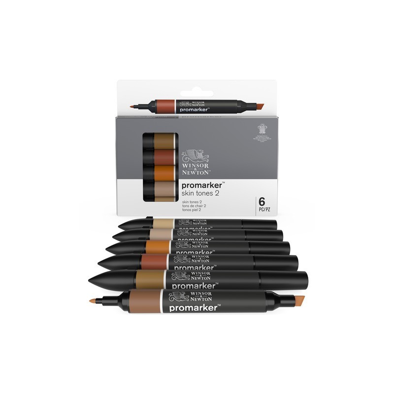 Pennarelli Winsor&Newton Promarker doppia punta fine-larga - conf. 6 pz toni carne scuro - 0290115