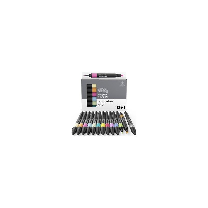 Pennarelli Winsor&Newton Promarker doppia punta fine-larga - conf. 12 pz colori assortiti + blender - 0290138