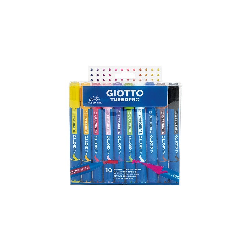 Pennarelli Giotto TurboPro doppia punta scalpello-pennello conf. 10 pz astuccio appendibile - colori assortiti - F428300