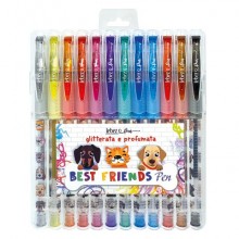 Penna gel glitter con cappuccio e inchiostro profumato Lebez Animals Soft Grip - conf. 12 colori assortiti - 81186