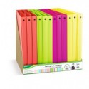 Espositore 12 raccoglitori 4 anelli Lebez in PP - A4 Ø 30 mm - colori neon assortiti - 80980