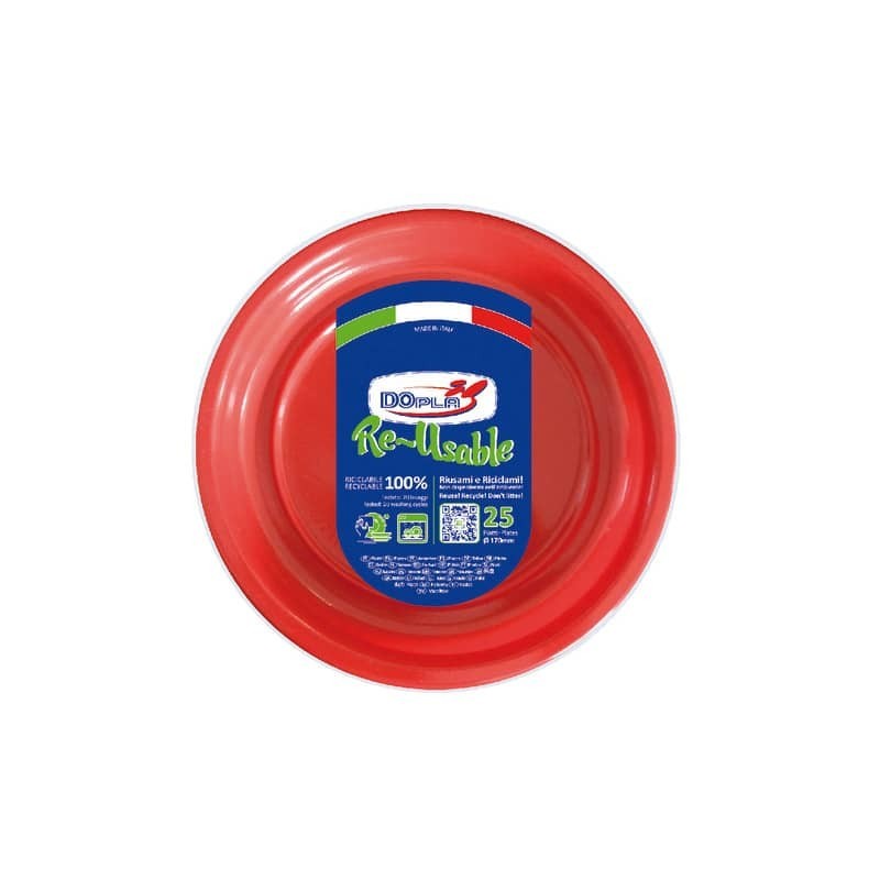 Piatti frutta rosso in polistirene h.18 mm conf. 25 pz Dopla Reusable Ø 170 mm 11763 (Conf.12)