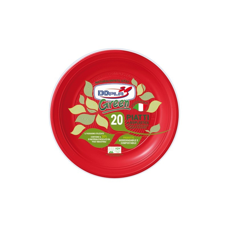 Piatti fondi biodegradabili e compostabili Dopla Green Ø 220 mm - colore rosso - conf. 20 pz - 40038