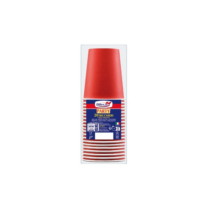 Bicchieri in carta Dopla Green 250 ml - conf. 20 pz - rosso - 42188
