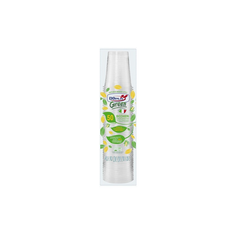 Bicchieri monouso in PLA Dopla Green 200 ml - conf. 50 pz - trasparente - 22679