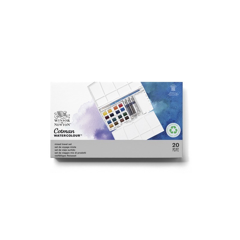 Set acquerelli  Winsor&Newton Cotman Painting Plus 16 mezzi godet + 3 tubetti tempere da 8 ml colori assortiti 0390375