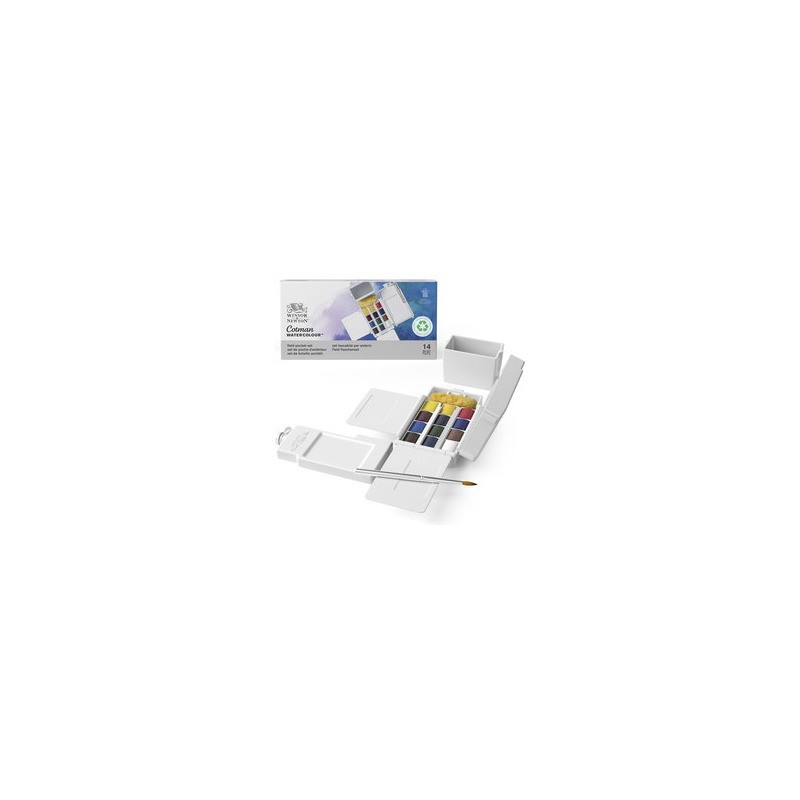 Acquerelli Winsor&Newton Cotman Field Box - conf. 12 mezzi godet in colori assortiti - 0390639