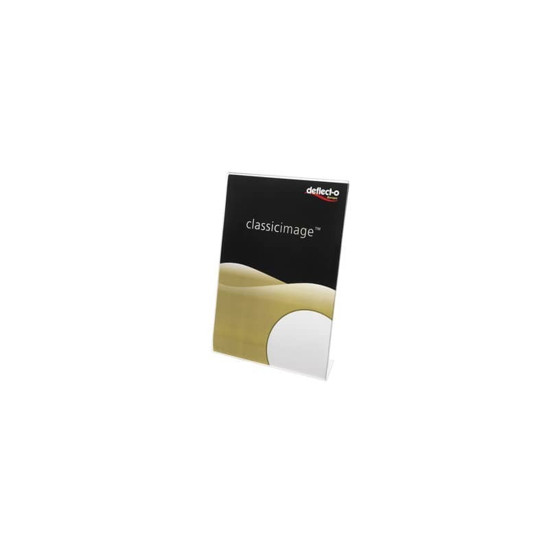 Porta-avvisi deflecto® A5 verticale in polistirene con base a L trasparente 47501