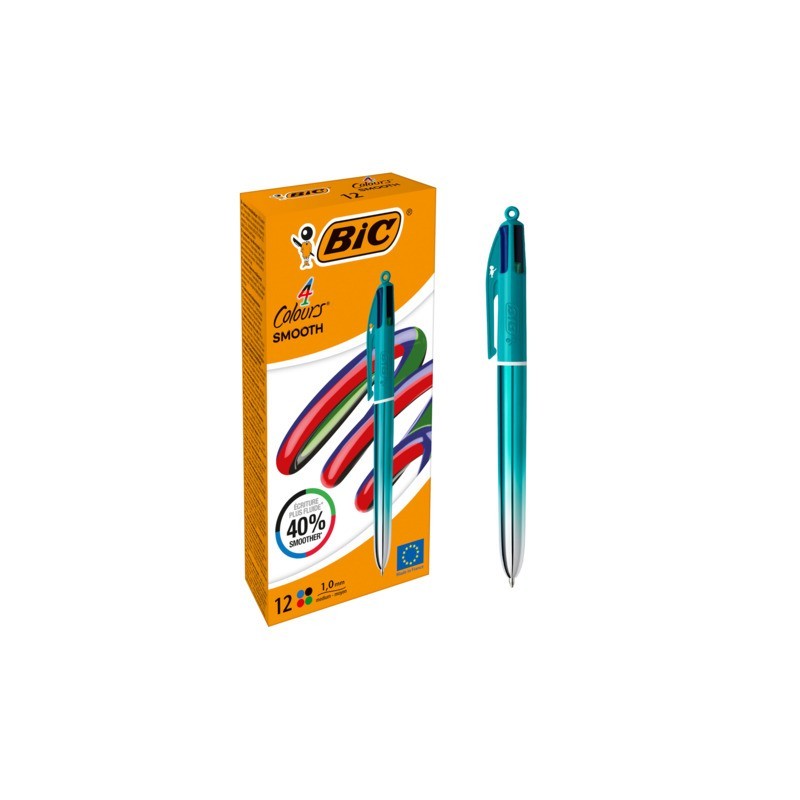 Penna a sfera a scatto BIC 4 Colours 1 mm in conf. 12 pezzi Smooth Gradient Verde Acqua - 524092