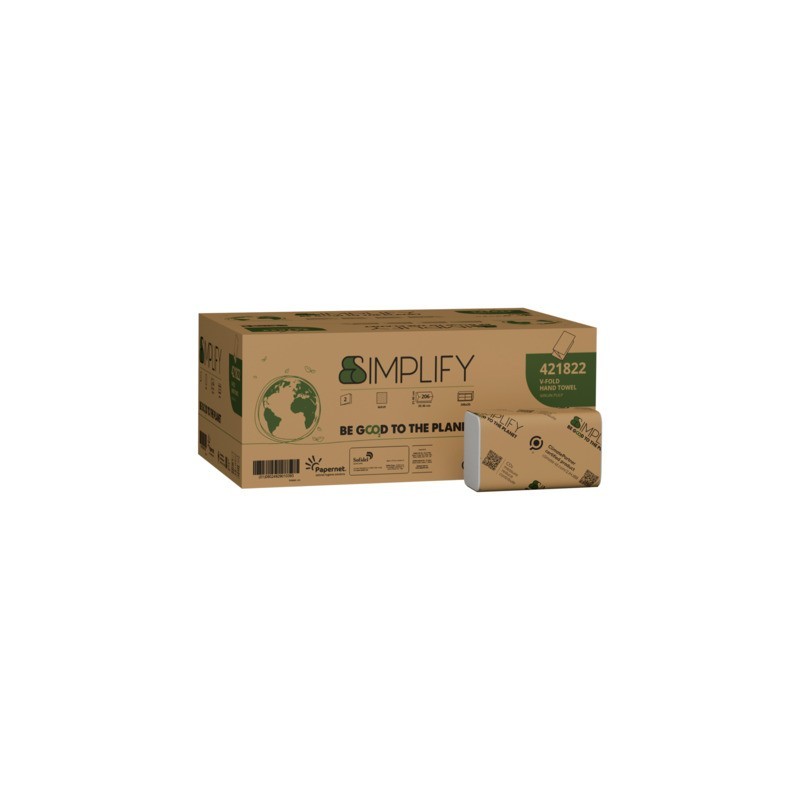 Asciugamano piegato a V in pura cellulosa a 2 veli Papernet Simplify conf. 20 pz da 206 ff bianco - 421822