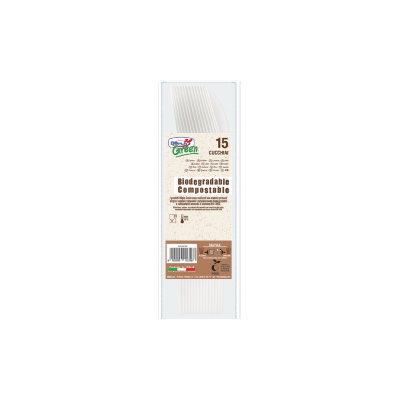Cucchiai in biocompost Dopla Green Compact avorio 180 mm - conf. 15 pz - 03902