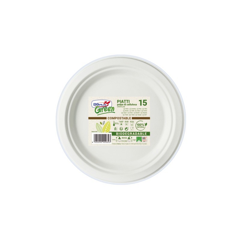 Piatti piani in polpa Dopla Green Ø 220 mm bianco - conf. 15 pz - 07741
