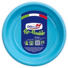 Piatti piani in PS Dopla Reusable Ø 220 mm turchese - conf. 25 pz - 11841